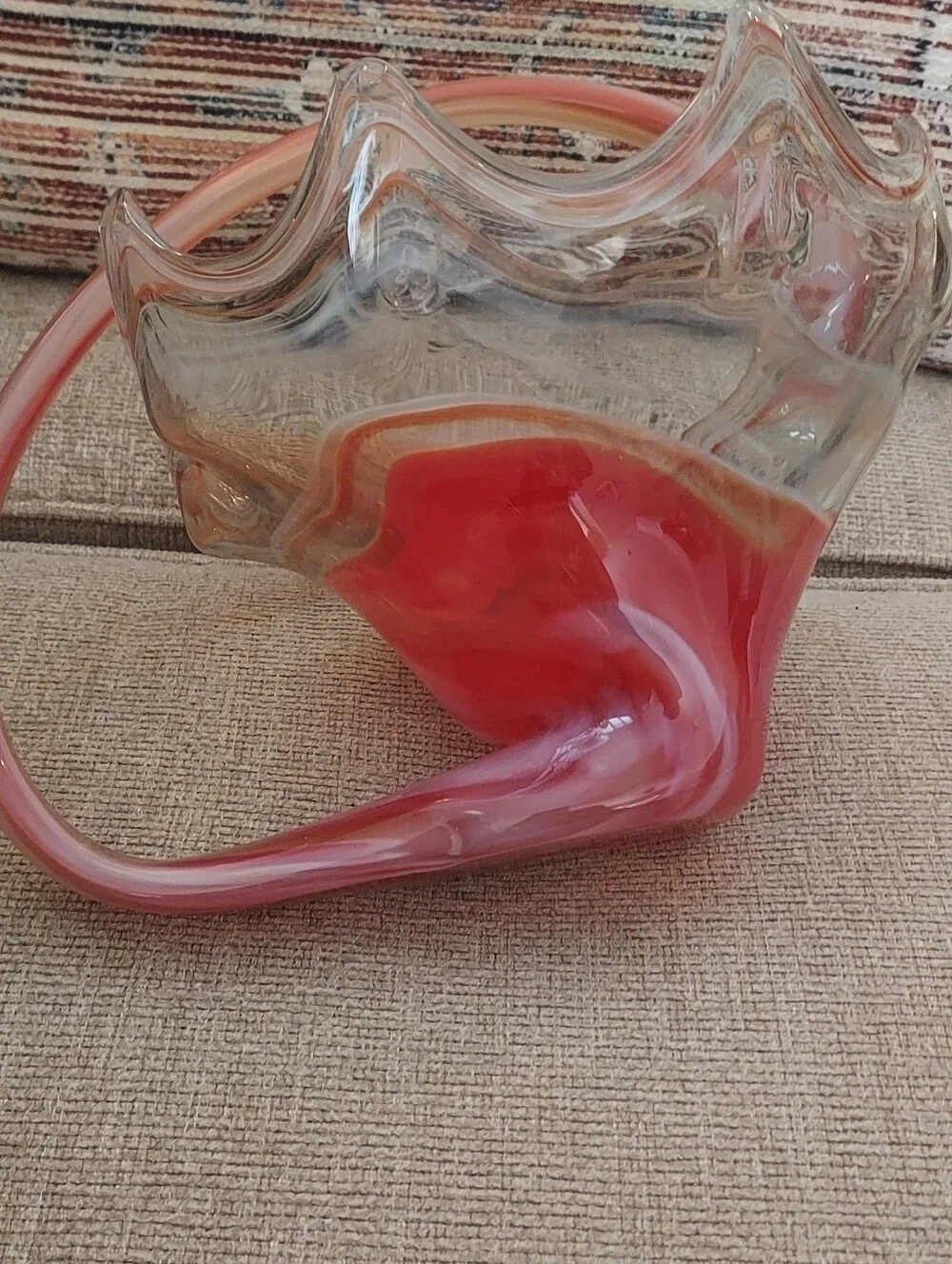 Murano Vintage Glass Basket Orange/Cream  Perfect Condition I PACK GLASS WELL!